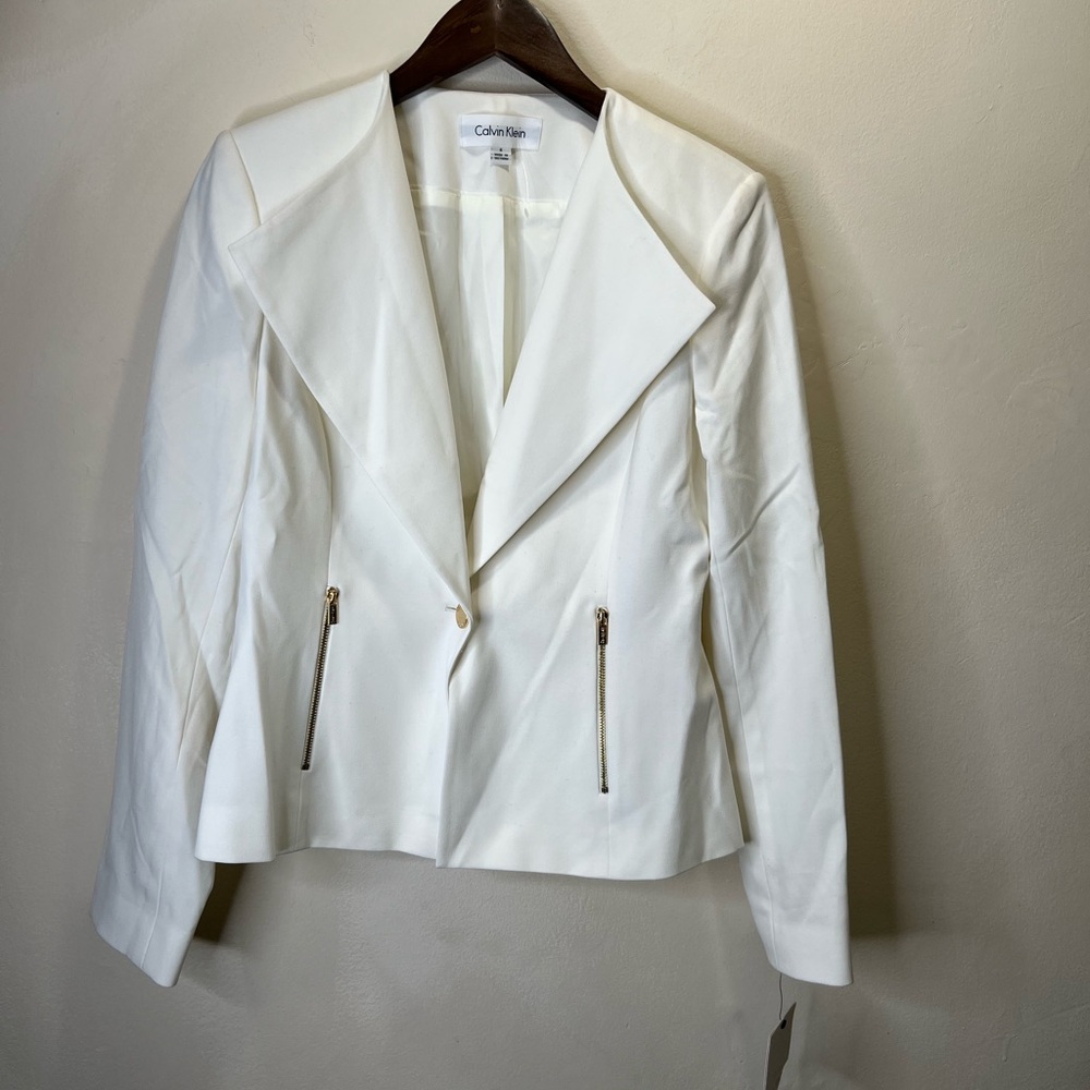 Calvin Klein White Tailored Blazer Modern Professional SIZE 6